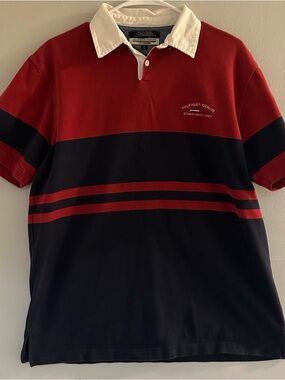 Tommy Hilfiger Red & BlueStriped Rugby Polo Golf  shirt Men’s size Medium